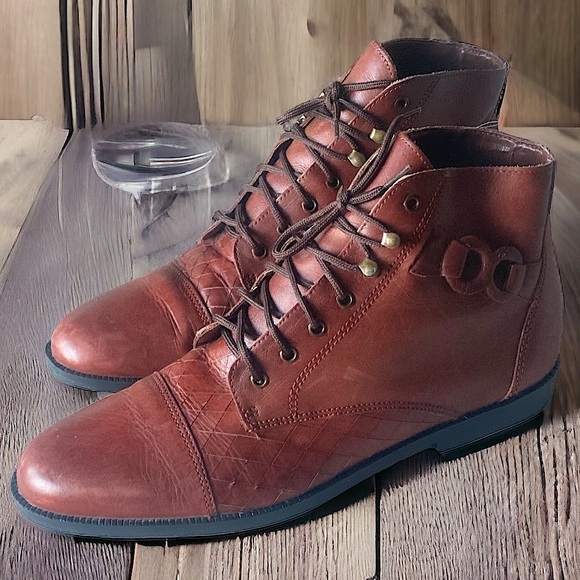 LEATHER COLLECTION Lace-Up Ankle Booties 5/8” Heel Brown Leather Women’s… - Picture 5 of 14